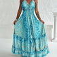 Floral Print V Neck Lace Up Spaghetti Strap Maxi Dress Casual A Line Smocked Dress