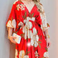 Floral Print Batwing Sleeve Deep V Tied Detail Cinch Waist Maxi Dress Vacation Dress