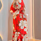 Floral Print Batwing Sleeve Deep V Tied Detail Cinch Waist Maxi Dress Vacation Dress