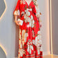 Floral Print Batwing Sleeve Deep V Tied Detail Cinch Waist Maxi Dress Vacation Dress