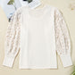 Apricot Contrast Floral Guipure Lace Lantern Sleeve U Neck Plus Size Blouse