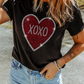 Black Rhinestone XOXO Heart Graphic Crewneck Tee