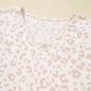 Beige Cheetah V Neck Tee and Pants Lounge Set