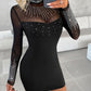 Rhinestone Sheer Mesh Patchwork Bodycon Dress