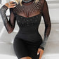 Rhinestone Sheer Mesh Patchwork Bodycon Dress