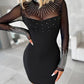 Rhinestone Sheer Mesh Patchwork Bodycon Dress