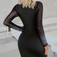Rhinestone Sheer Mesh Patchwork Bodycon Dress