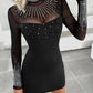 Rhinestone Sheer Mesh Patchwork Bodycon Dress