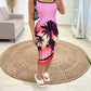Tropical Landscape Print Contrast Binding Bodycon Dress