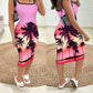 Tropical Landscape Print Contrast Binding Bodycon Dress