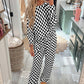 Black Checkered Print Long Sleeve Top and Pants Lounge Set