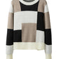 Black Plaid Patchwork Long Sleeve Knitted Sweater