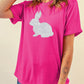 Rose Red Glitter Easter Bunny Graphic Crew Neck Tee