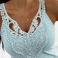 Contrast Lace V Neck Sleeveless Knit Top Casual Slim Fit Tank