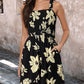 Floral Print Square Neck Ruched Romper Casual Sleeveless Wide Leg Short Jumpsuit