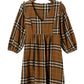 Brown Plaid Pattern Empire Waist Babydoll Dress