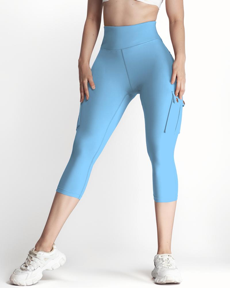Butt Lifting Biker Capris Leggings High Waist Flap Pocket Workout Capris Gym Pants