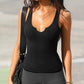 V Neck Sleeveless Knit Tank Casual High Strechy Slim Fit Top