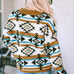 Brown Aztec Striped Knit Ribbed Trim Sweater