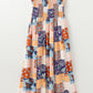 Orange Floral Patchwork Printed Frilled Bandeau Smocked High Waist Long Dress