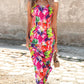 Abstract All Over Print Pleated Design Spaghetti Strap Maxi Dress
