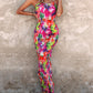 Abstract All Over Print Pleated Design Spaghetti Strap Maxi Dress