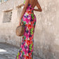 Abstract All Over Print Pleated Design Spaghetti Strap Maxi Dress