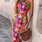 Abstract All Over Print Pleated Design Spaghetti Strap Maxi Dress