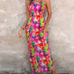 Abstract All Over Print Pleated Design Spaghetti Strap Maxi Dress