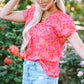 Pink Leopard V Neck Short Sleeve Blouse