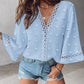 Large Swiss Dot Lace Hollow out V neck Flare Sleeve Casual Blouse Top