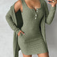 Pocket Design Buttoned Ribbed Casual Dress & Long Sleeve Open Front Coat