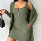 Pocket Design Buttoned Ribbed Casual Dress & Long Sleeve Open Front Coat