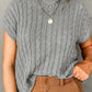 Gray Crew Neck Cable Knit Short Sleeve Sweater