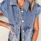 Ashleigh Blue Acid Wash Elastic Hem Button Up Denim Vest