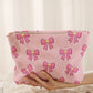Pink Bow Tie Print Corduroy Makeup Bag