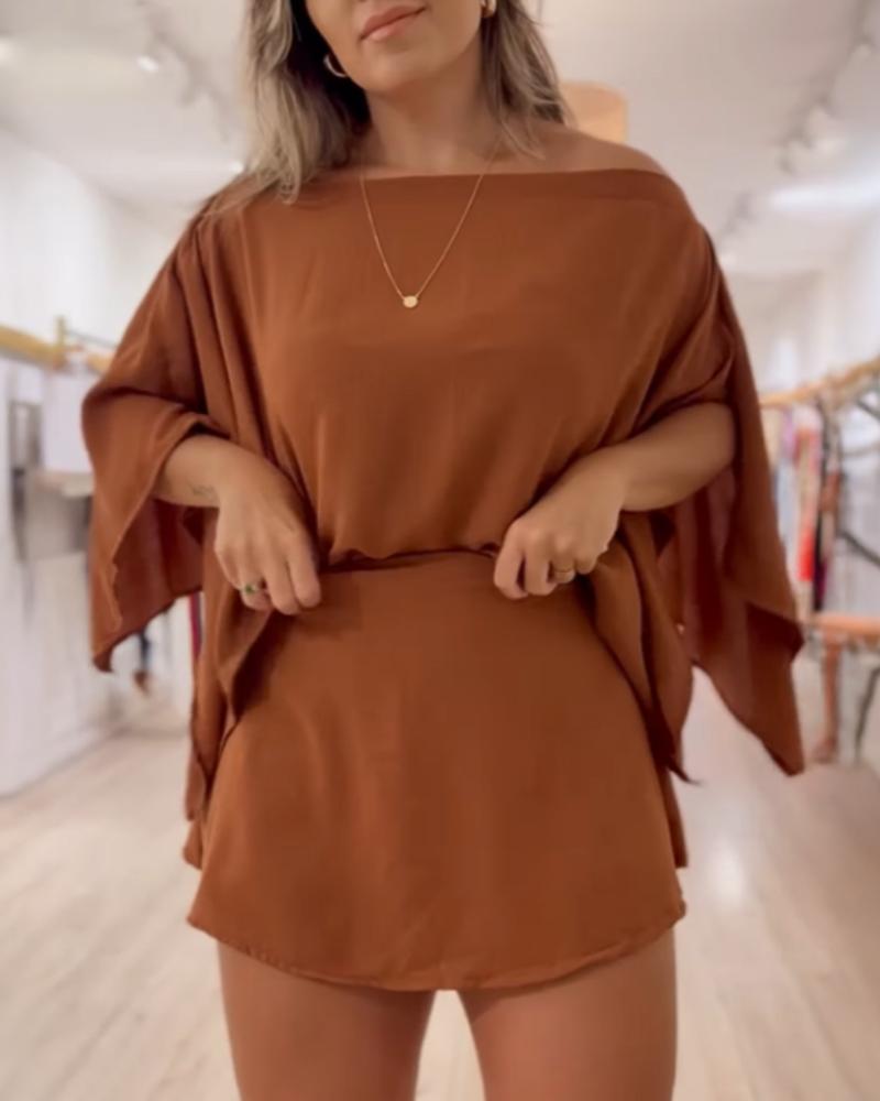 3 Pieces Off Shoulder Multi Ways Split Sleeve Casual Shorts Set