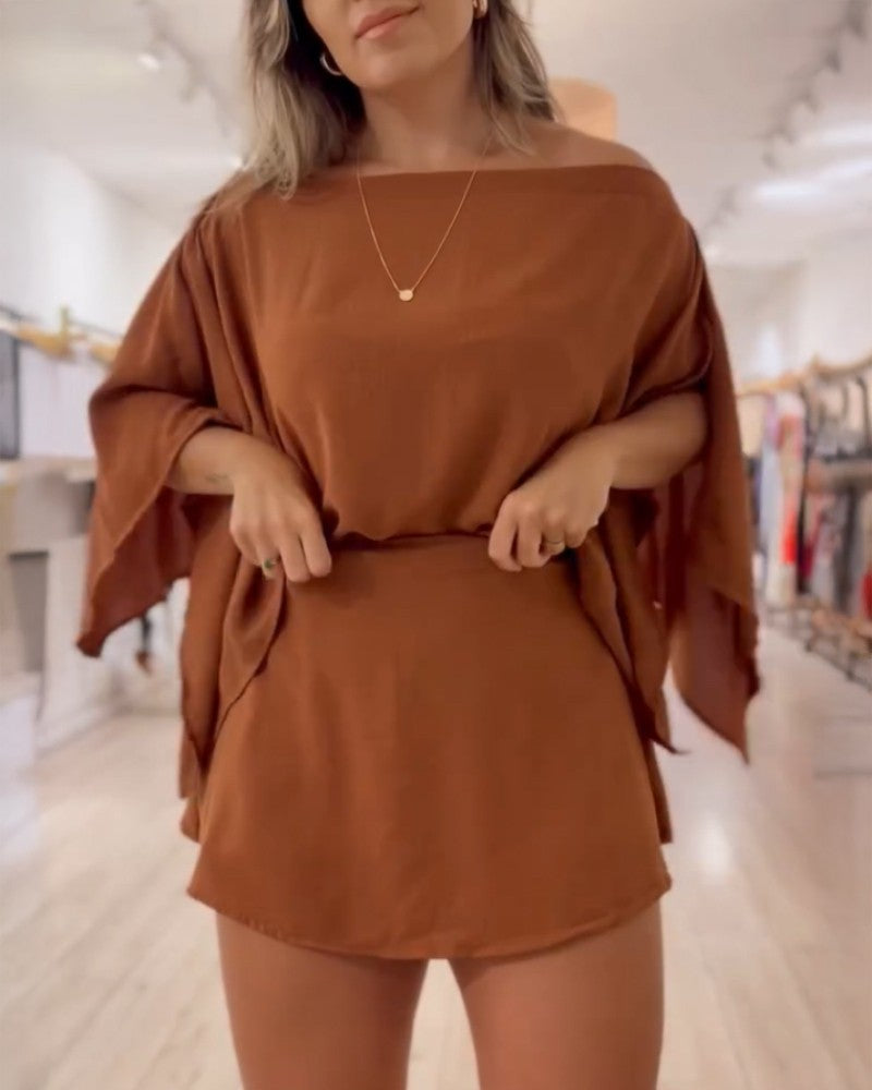 3 Pieces Off Shoulder Multi Ways Split Sleeve Casual Shorts Set