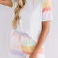White Rainbow Striped T Shirt and Shorts Set