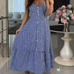 Striped Print V Neck Button Front Dress Casual A Line Spaghetti Strap Dress