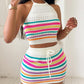 Striped Colorblock Sleeveless Crochet Mini Dress