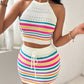 Striped Colorblock Sleeveless Crochet Mini Dress