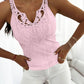 Contrast Lace V Neck Casual Slim Fit Textured Tank Top