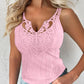Contrast Lace V Neck Casual Slim Fit Textured Tank Top