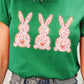 Bright Green Easter Floral Rabbit Print Crew Neck T Shirt