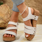 Beige Cut Out Suede Velcro Wedge Sandals