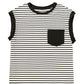 Black Stripe Chest Pocket Patch Round Neck Tank Top