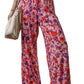 Purple Floral Wide Leg Elastic High Waist Pants