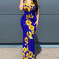 Plunge Sunflower Print High Slit Party Dress