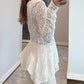 Lace V Neck Pearl Button Decor Blouse Elegant Asymmetrical Ruffles Cardigan Top